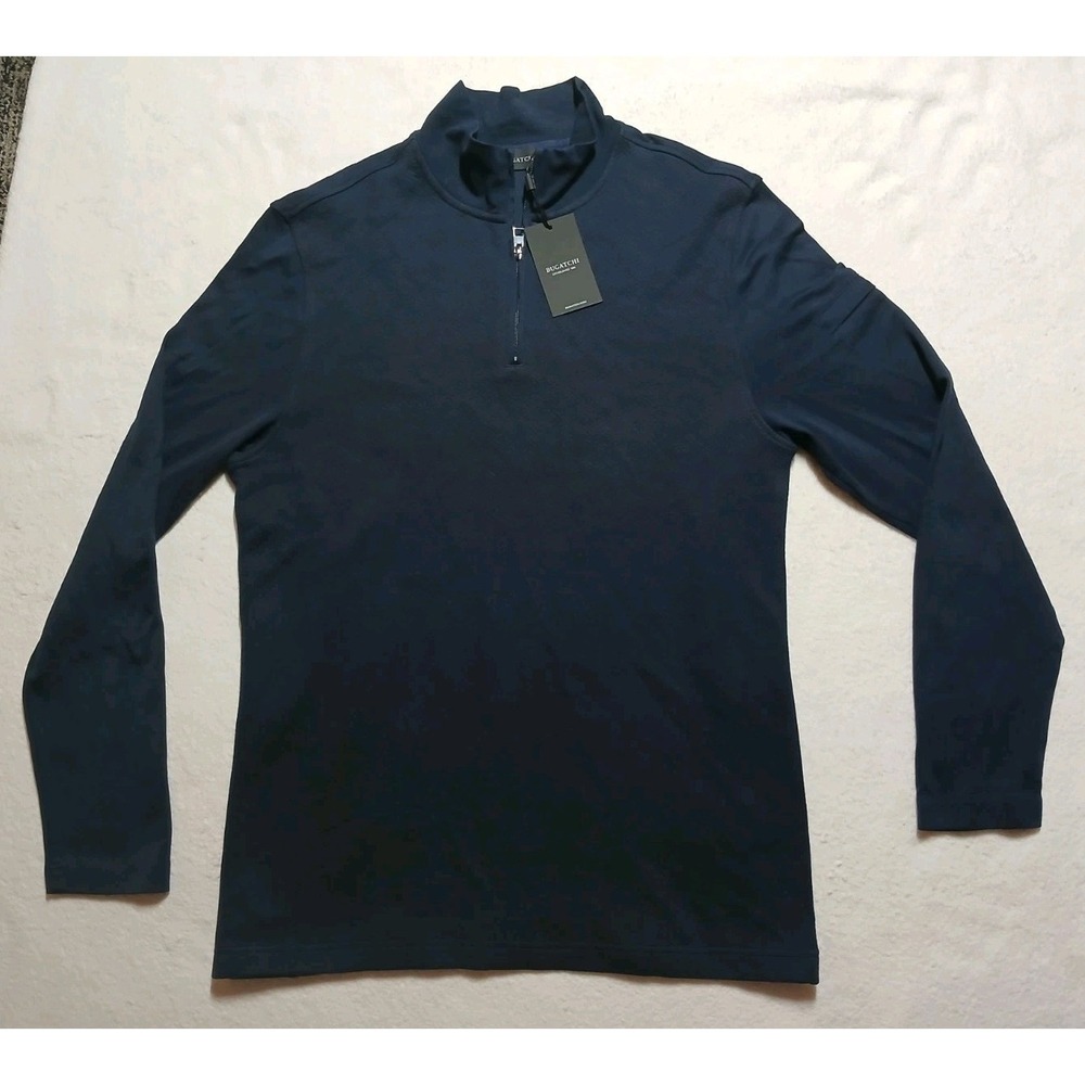 Bugatchi, NWT, Quarter Zip, Navy, Textured, Mens M, Luxury, Pullover, MSRP $179
